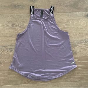adidas lavender tank w/ black/white striped straps